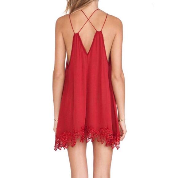 Free People Wicked Spell Brick Red Rose Crochet Trim Dress Small - Picture 2 of 6
